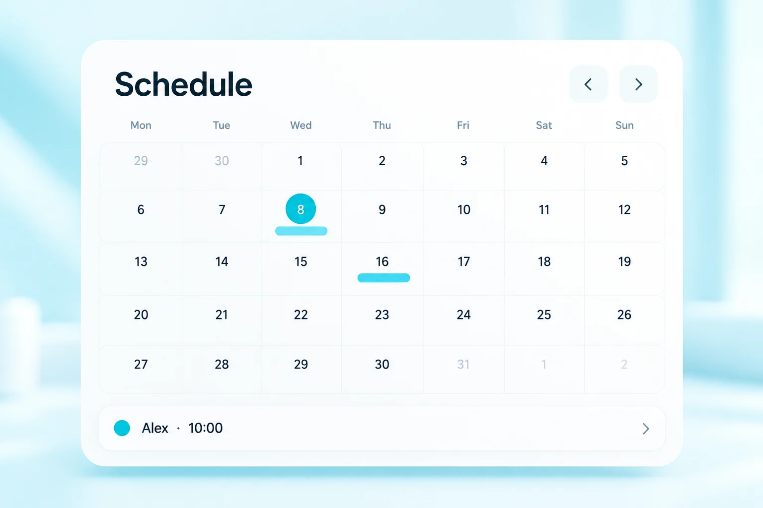 Cyan monthly appointment calendar